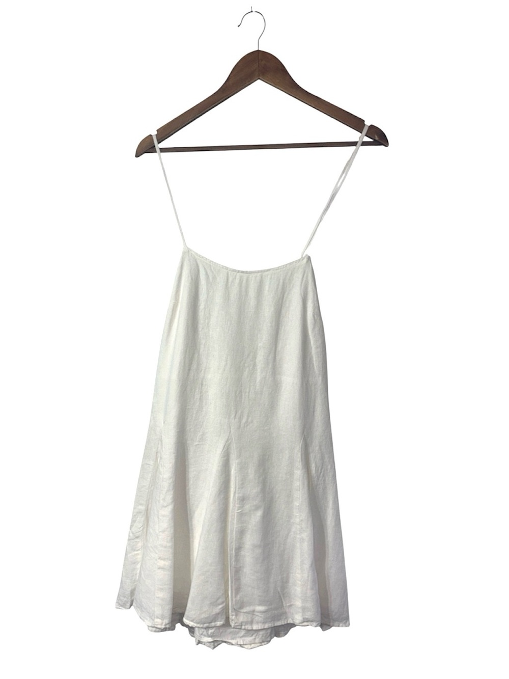 NEW A New Day Beach Bungalow White Linen Cotton Strap Mini Dress Size Medium - Picture 2 of 8